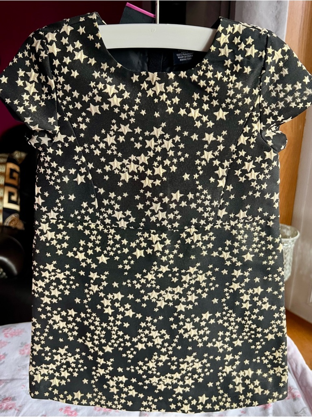 Girls Black Dress with gold Star Print